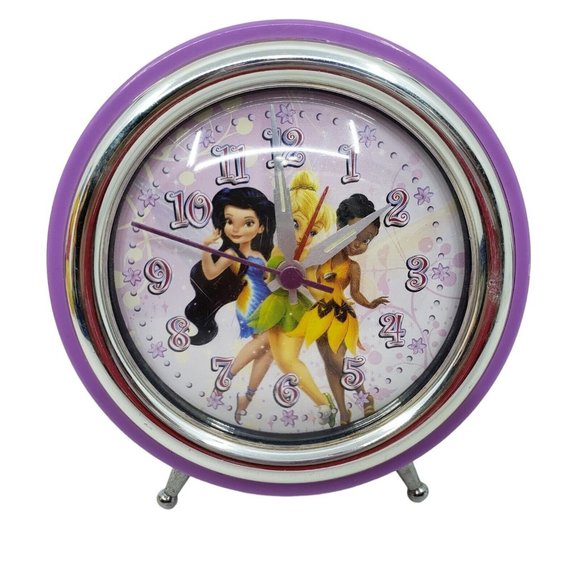 Disney Accents Disney Tinkerbell Desk Clock W Fairy Friends Purple Silver Alarm 55 In